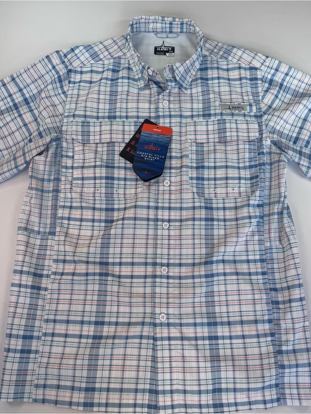 HABIT Men’s Short-Sleeve Performance Fishing Shirt, Plaid, UPF 50+ Main Fabric,M
